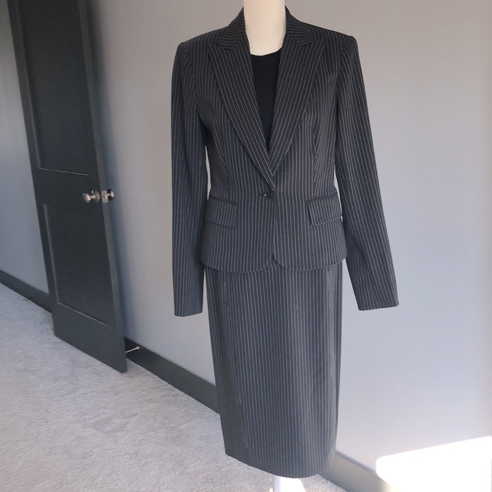 Victoria’s Secret pinstripe blazer and skirt